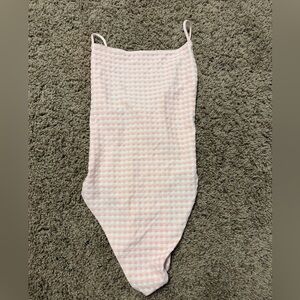 Skatie Pink and White Checkered One Piece Swimsuit